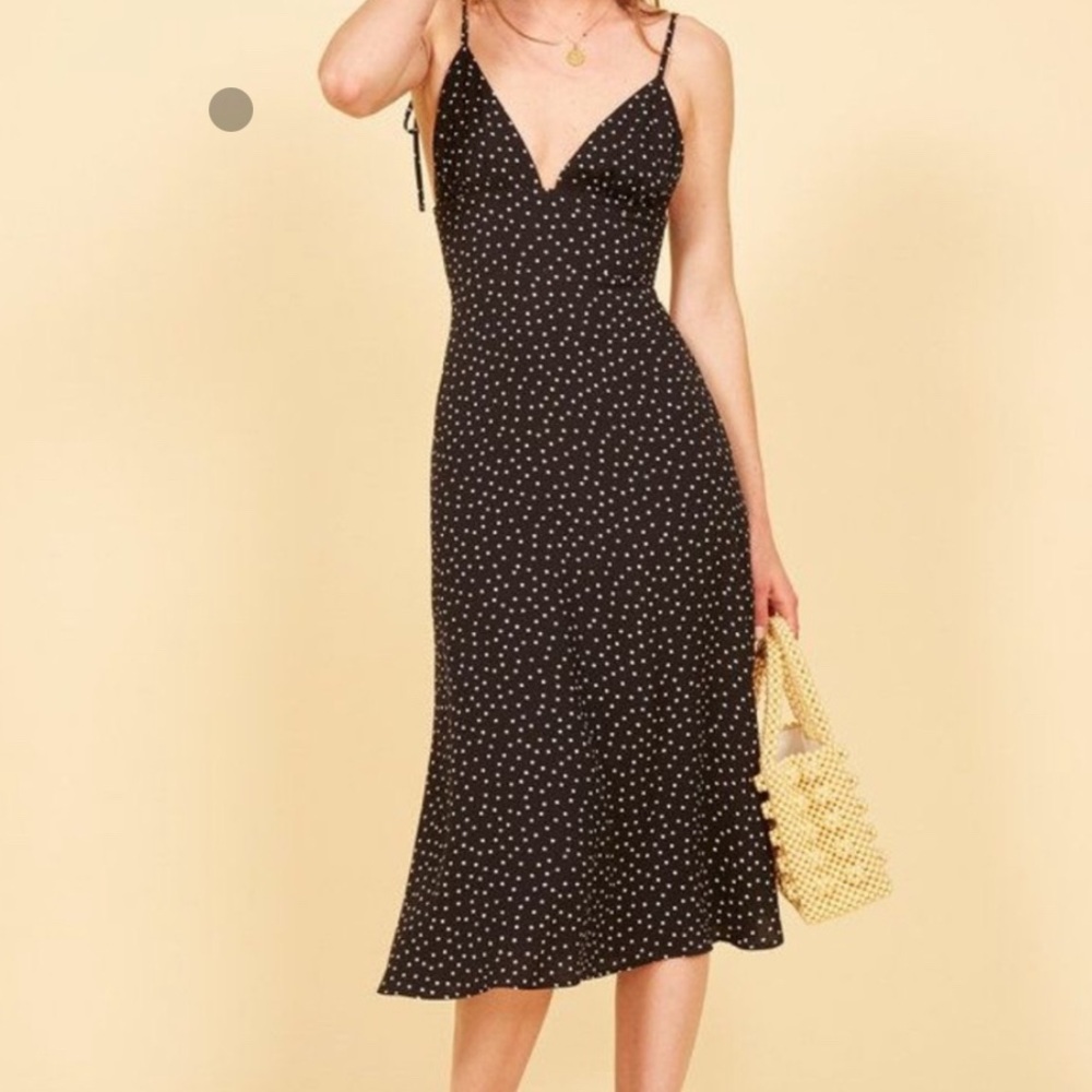 Reformation Black & White Polka Dot Midi Dress